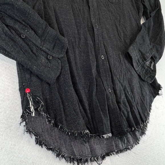 NEW KOTO Mens M Black Shirt Frayed Button Down Western Casual Soft Pockets - Picture 6 of 10
